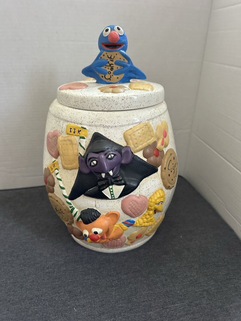 Vintage Handmade Ceramic Cookie Jar Sesame Street Style Cookie Monster Bert Erni
